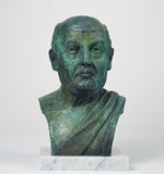 Artist-made detailed collectible bust of Stoic philosopher Seneca, in bronze on a marble base.